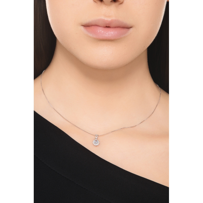 Collier Pendentif Aigue Marine Ovale Diamants Or Blanc