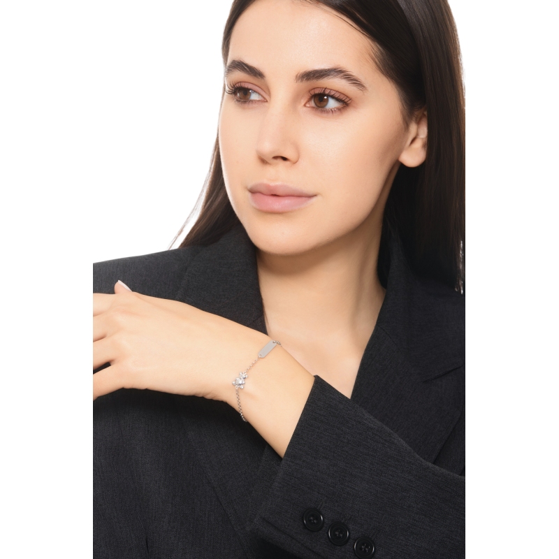 Bracelet en or blanc 18k avec plaquette personnalisable et ourson