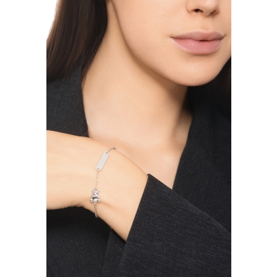 Bracelet en or blanc 18k avec plaquette personnalisable et ourson