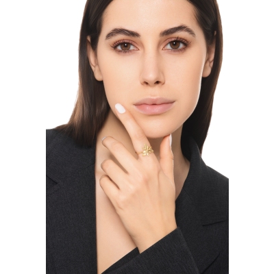  Bague feuille brillante et satinée en or jaune 18k