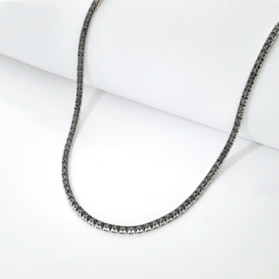 Collier élégant or 18k style tennis avec diamants noirs