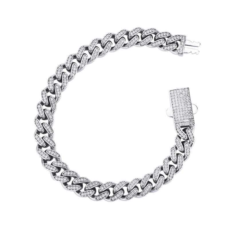Bracelet Cuban Link en or blanc 18k avec diamants