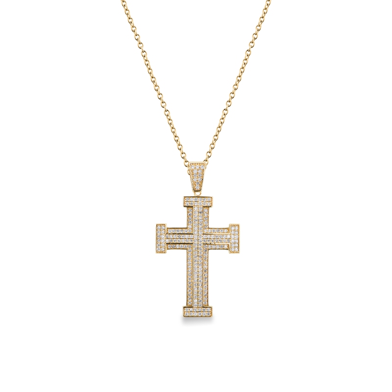 Collier or jaune 18K avec croix en diamants