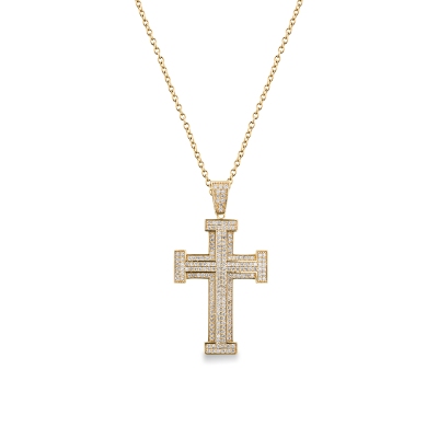 Collier or jaune 18K avec croix en diamants
