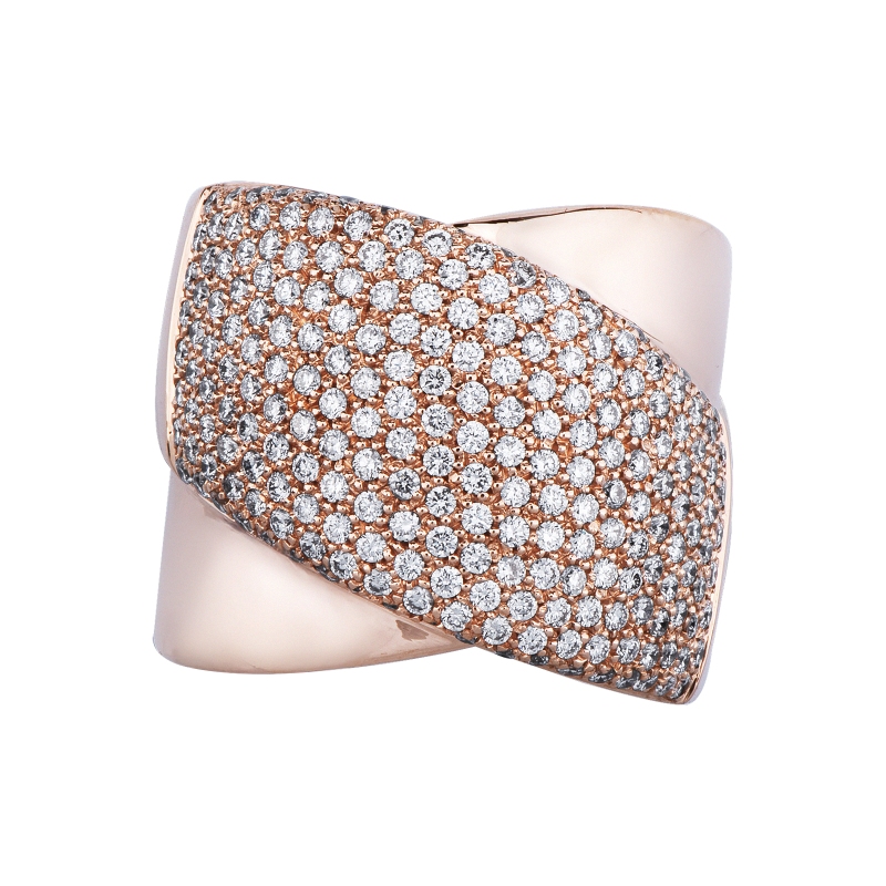 Bague bandeau or rose 18K diamants brillants