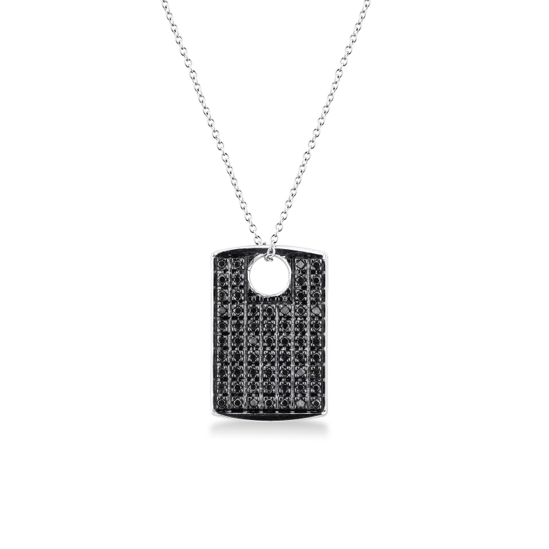 Collier en or blanc 18k avec pendentif en diamants noirs 50 cm