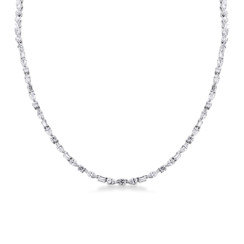 Collier Diamants Or Blanc Tailles Goutte Navette Baguette
