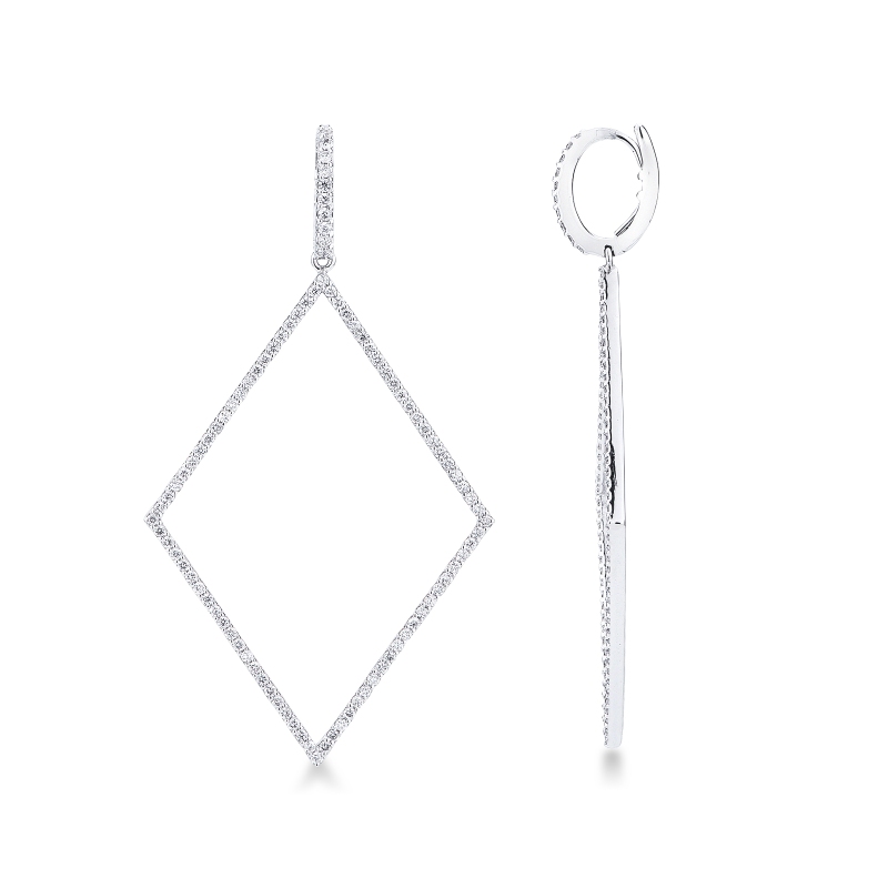 Boucles d'Oreilles Pendantes Losange Diamants Or Blanc