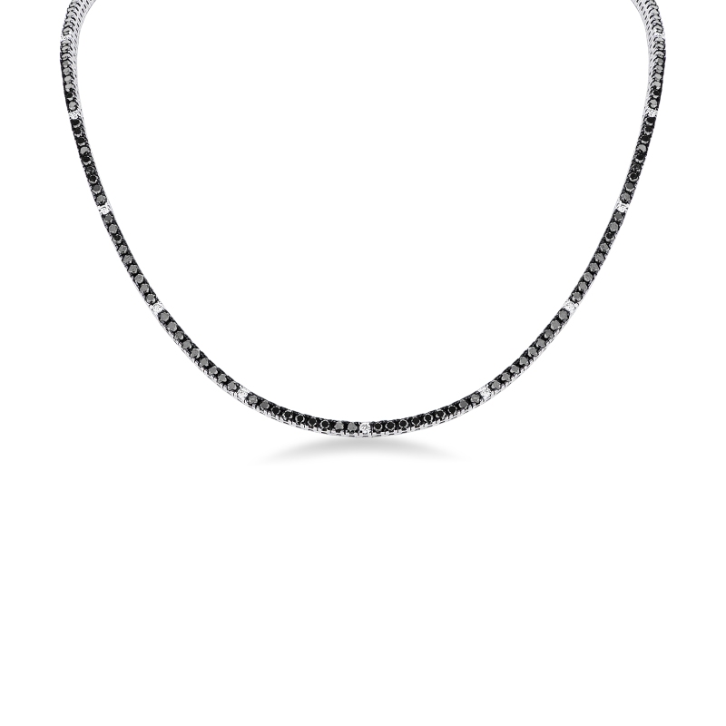 Collier tennis en or 18 carats avec diamants noirs et blancs