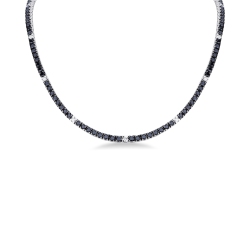 Collier tennis en diamants noirs et blancs or 750