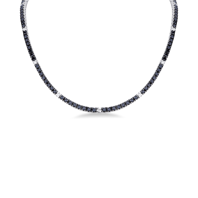 Collier tennis en diamants noirs et blancs or 750
