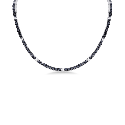 Collier tennis en diamants noirs et blancs or 750
