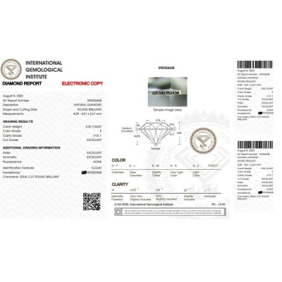 Diamant Certifié IGI 0.30 CT E VVS1