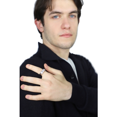 Bague Homme en Or Blanc 750 avec Diamants Naturels