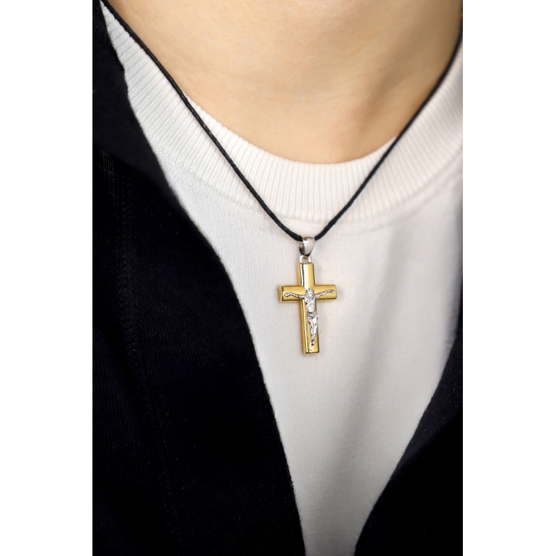 Pendentif avec Christ en or blanc et jaune 18K