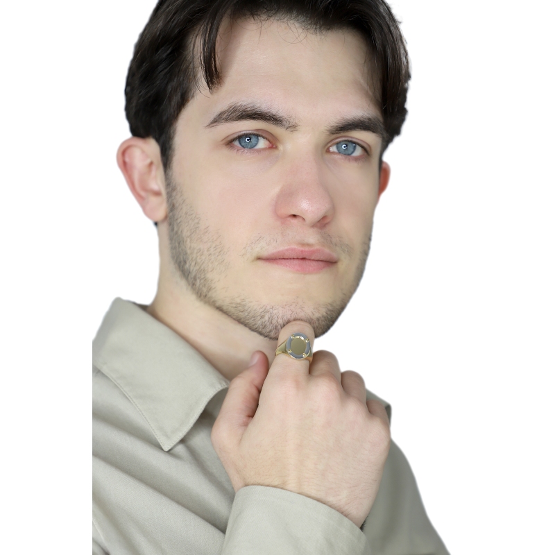 Bague homme ovale en or blanc et jaune 18k