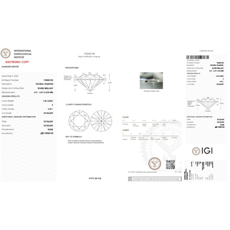 Diamant Certifié IGI  1.00 CT E VVS1