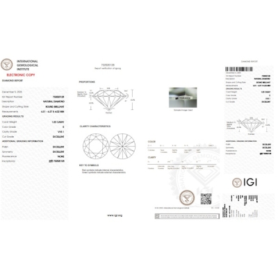 Diamant Certifié IGI  1.00 CT E VVS1