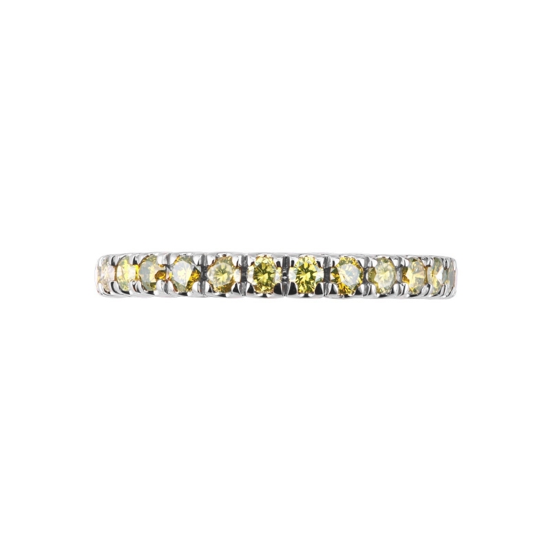 Bague Eternity en or blanc 18k avec diamants jaunes