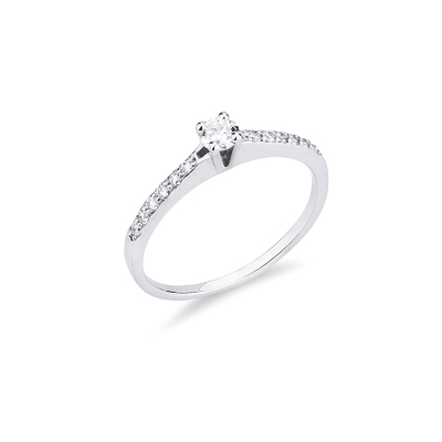 Bague or blanc 18k avec diamant central et diamants latéraux