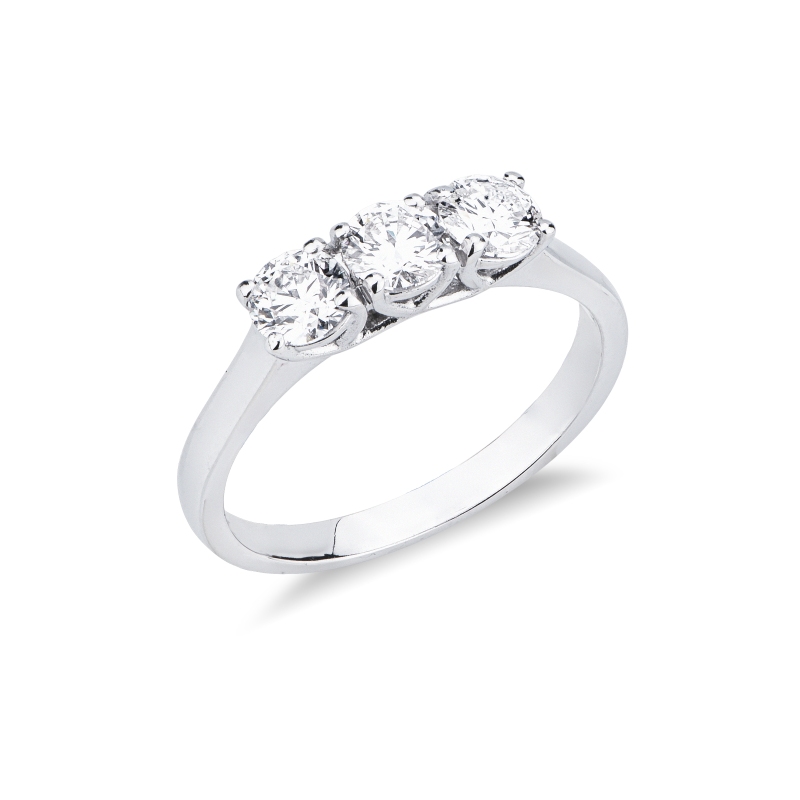 Demi-alliance avec 3 diamants taille brillant de 0,90 ct en or blanc 18k