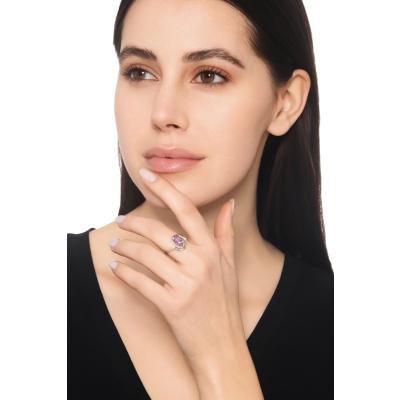 Bague design en or blanc 18k améthyste et diamants