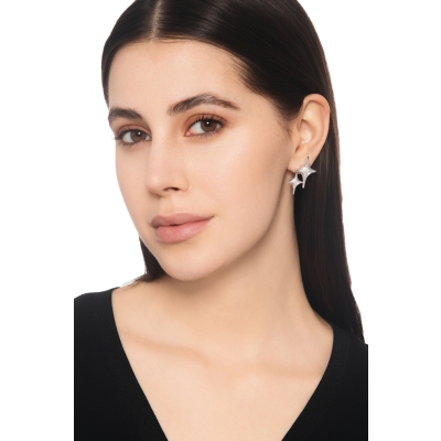 Boucles d’oreilles en or blanc 18k étoiles en diamants