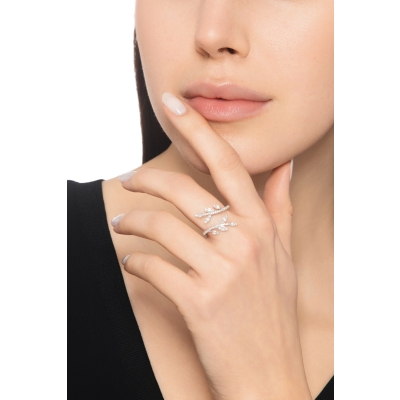Bague feuille or blanc 18K diamants brillants