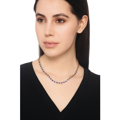 Collier tennis or rose 18k avec saphirs bleus et diamants