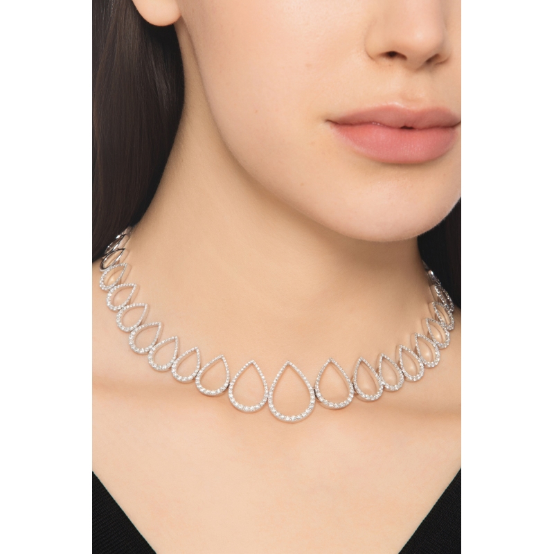 Collier fantaisie goutte en or blanc