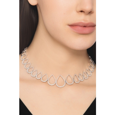 Collier fantaisie goutte en or blanc