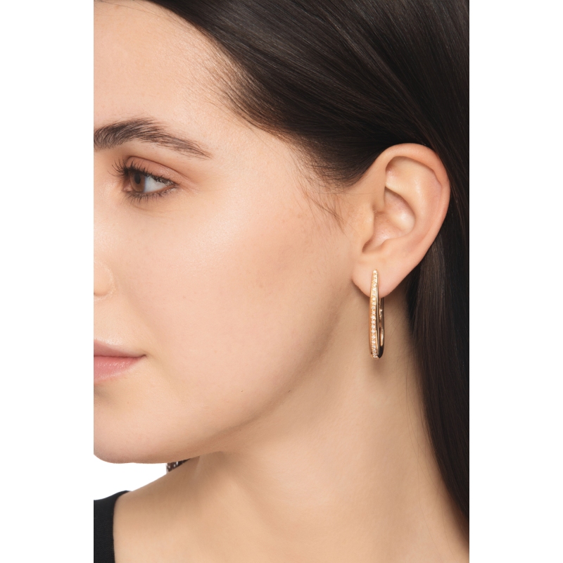 Boucles d'oreilles ovales en or rose 18 carats avec diamants, 3,3 cm