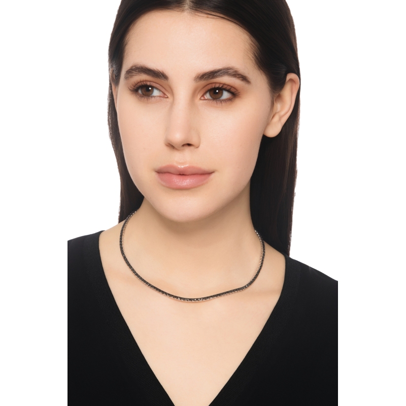 Collier élégant or 18k style tennis avec diamants noirs