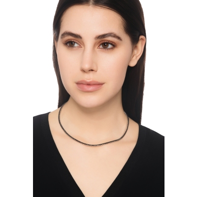 Collier élégant or 18k style tennis avec diamants noirs