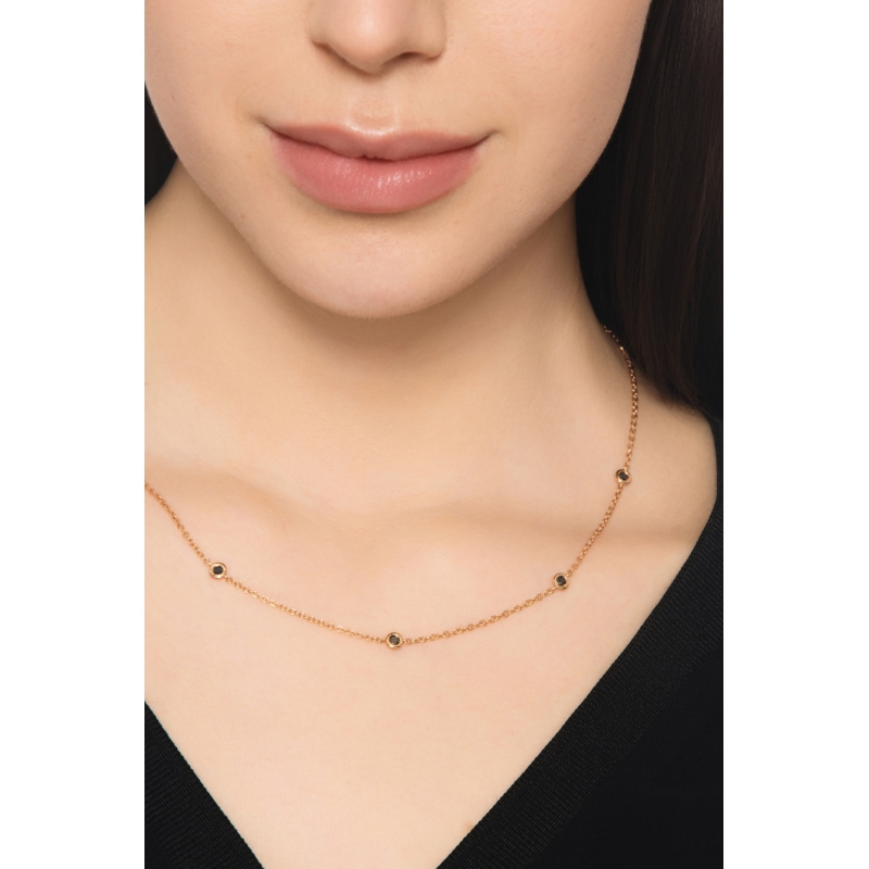 Collier ras du cou en or rose 18k avec diamants noirs