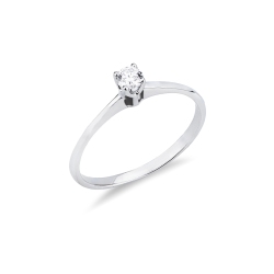 Solitaire Or Blanc 18K 4 Griffes et Diamant 0.15 ct