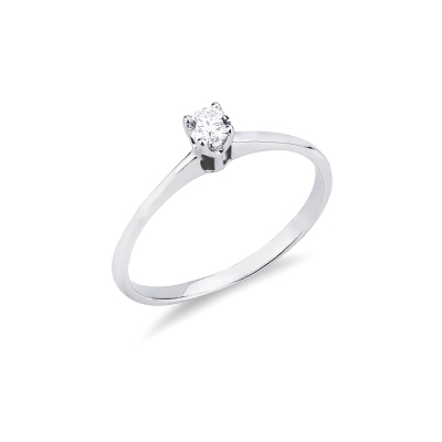 Solitaire Or Blanc 18K 4 Griffes et Diamant 0.15 ct