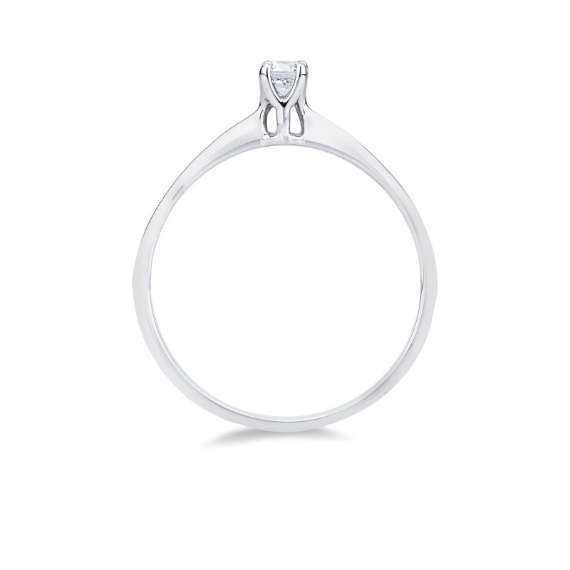 Bague solitaire en or blanc 18k à quatre griffes avec diamant ct. 0,10