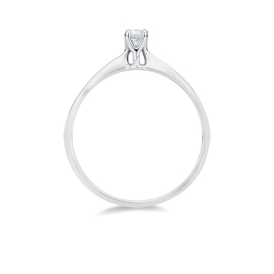 Bague solitaire en or blanc 18k à quatre griffes avec diamant ct. 0,10