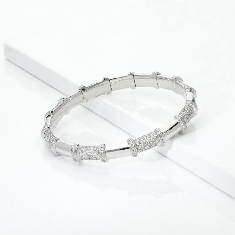 Bracelet élastique diamants en or blanc 18k 6 cm