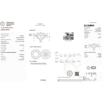 Diamant Certifié IGI  1.00 CT F SI1
