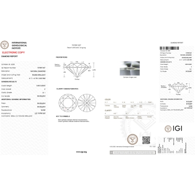 Diamant Certifié IGI  0.90 CT F SI1 