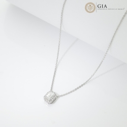 Collier or blanc 18k diamant GIA émeraude avec diamants 0.70 ct 