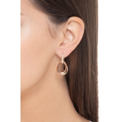 Créoles bombées en or rose 18k avec diamants et pendentif goutte 2