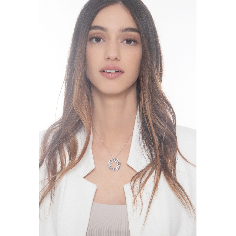 Pendentif gourmette et diamants en or blanc 18 carats  