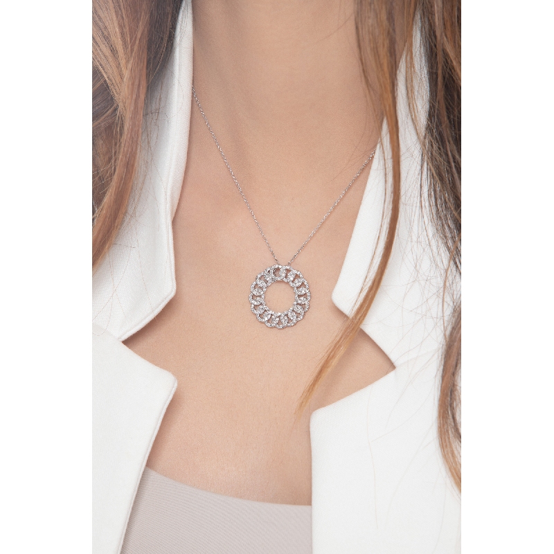 Pendentif gourmette et diamants en or blanc 18 carats  