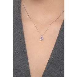 Collier en or blanc 18k avec pendentif orné d’un saphir rose 2
