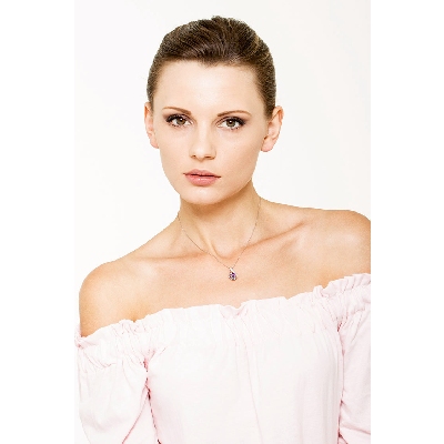 Collier Femme Améthyste Ovale & Diamants Brillants Or Blanc 18k