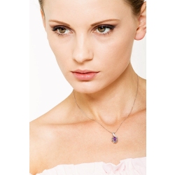 Collier Femme Améthyste Ovale & Diamants Brillants Or Blanc 18k 2