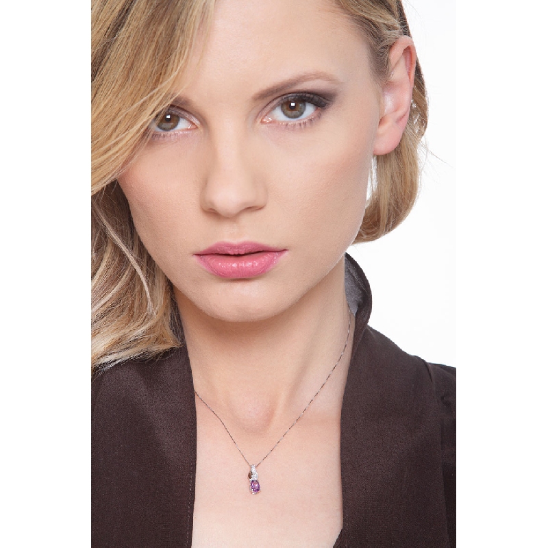Collier femme en or blanc 18k avec améthyste et diamants